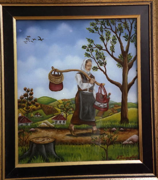 Odlazak na pijacu - ulje na staklu - 38x30